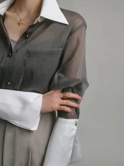 Best Leisure See Through Shirt With Cami Top Long Sleeve Sets|Blouses & Shirts