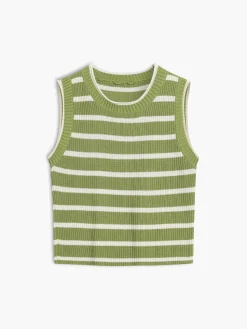 Clearance Leisure Stripe Knit Crop Top Sweater Vests|Sweaters & Cardigans