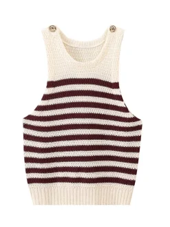 Online Leisure Striped Sweater Vest Sweater Vests|Sweaters & Cardigans