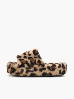 Best Leopard Fuzzy Platform Slippers Shoes|Accessories