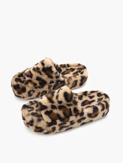 Best Leopard Fuzzy Platform Slippers Shoes|Accessories