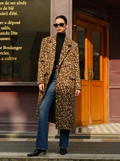 Discount Leopard Pockets Long Wool Coat Outerwear|Coats