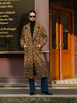 Discount Leopard Pockets Long Wool Coat Outerwear|Coats
