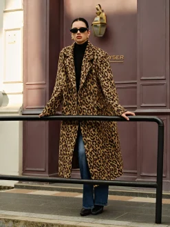 Discount Leopard Pockets Long Wool Coat Outerwear|Coats