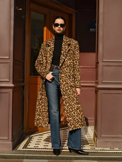 Discount Leopard Pockets Long Wool Coat Outerwear|Coats