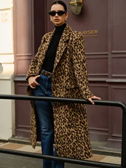 Discount Leopard Pockets Long Wool Coat Outerwear|Coats