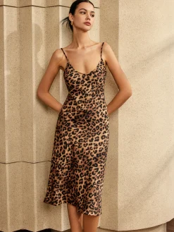 New Leopard Print Backless Cami Midi Dress Summer Dresses|Cocktail & Party Dresses