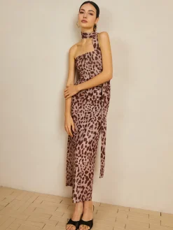 Leopard Print Mesh Halter Midi Dress Casual Dresses|Summer Dresses