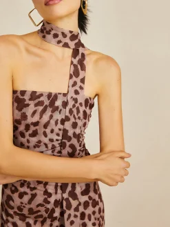 Leopard Print Mesh Halter Midi Dress Casual Dresses|Summer Dresses