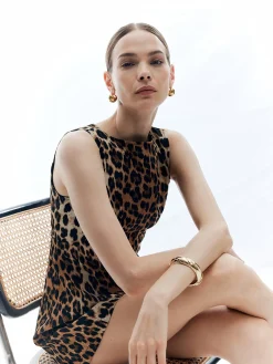 Outlet Leopard Print Sleeveless Dress Casual Dresses|Work Dresses