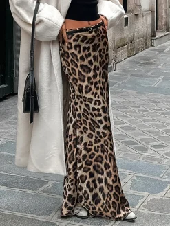 Hot Leopard Print Slim Maxi Skirt Skirts|Bottoms