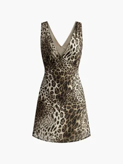Best Leopard Print V-Neck Sleeveless Dress Dresses