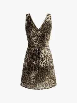 Best Leopard Print V-Neck Sleeveless Dress Dresses