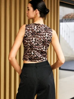 Hot Leopard Print V-Neck Vest Outerwear|Vests