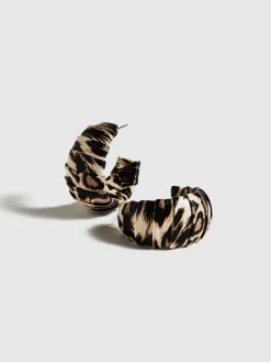 Outlet Leopard Printed C-Shape Stud Hoop Earrings Earrings|Accessories