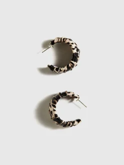 Outlet Leopard Printed C-Shape Stud Hoop Earrings Earrings|Accessories