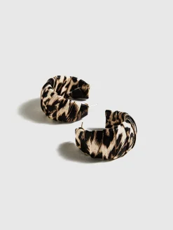 Outlet Leopard Printed C-Shape Stud Hoop Earrings Earrings|Accessories