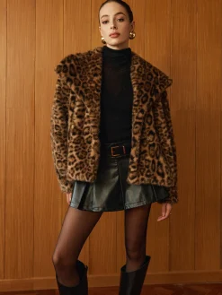 Sale Leopard Printed Faux Fur Warm Coat Outerwear|Coats