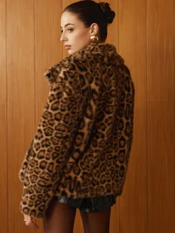 Sale Leopard Printed Faux Fur Warm Coat Outerwear|Coats