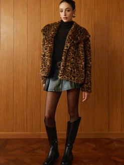Best Leopard Printed Faux Fur Warm Coat Outerwear|Coats