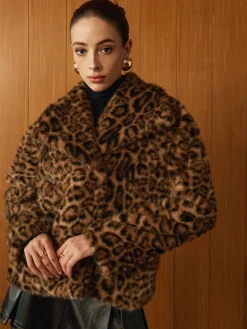Best Leopard Printed Faux Fur Warm Coat Outerwear|Coats
