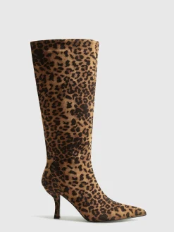 Discount Leopard Printed Knee-High Zipper Boots Shoes|Accessories