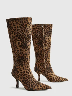 Discount Leopard Printed Knee-High Zipper Boots Shoes|Accessories