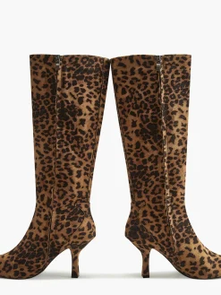 Discount Leopard Printed Knee-High Zipper Boots Shoes|Accessories
