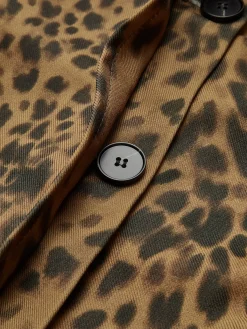Outlet Leopard Printed Lapel Trench Coat Outerwear|Tops
