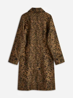 Outlet Leopard Printed Lapel Trench Coat Outerwear|Tops