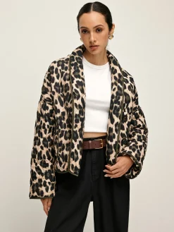 Best Leopard Printed Lapel Winter Coat Outerwear|Coats