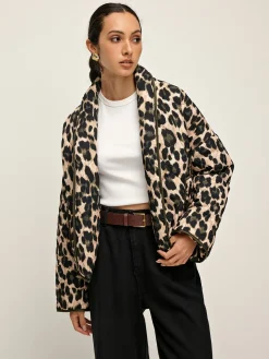 Best Leopard Printed Lapel Winter Coat Outerwear|Coats