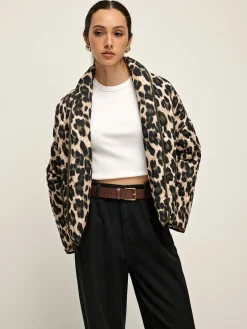 Best Leopard Printed Lapel Winter Coat Outerwear|Coats