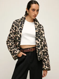 Best Leopard Printed Lapel Winter Coat Outerwear|Coats