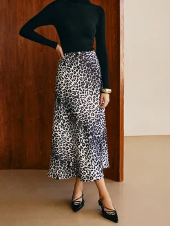 Leopard Printed Midi Skirt Skirts|Bottoms