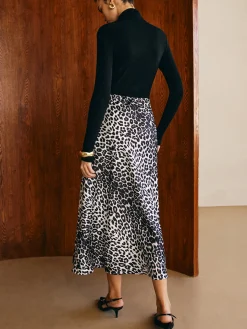 Leopard Printed Midi Skirt Skirts|Bottoms