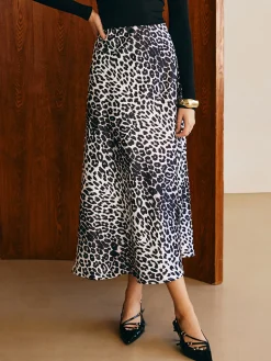 Leopard Printed Midi Skirt Skirts|Bottoms