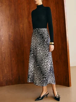 Leopard Printed Midi Skirt Skirts|Bottoms