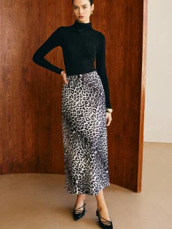Leopard Printed Midi Skirt Skirts|Bottoms