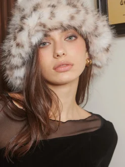Online Leopard Printed Plush Bucket Hat Hair Claws & Hats|Accessories
