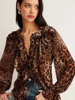 Best Leopard Printed Ruffle Thin Shirt Blouses & Shirts|Tops