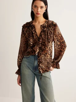 Best Leopard Printed Ruffle Thin Shirt Blouses & Shirts|Tops
