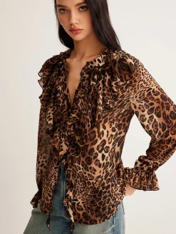 Best Leopard Printed Ruffle Thin Shirt Blouses & Shirts|Tops
