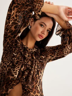 Best Leopard Printed Ruffle Thin Shirt Blouses & Shirts|Tops