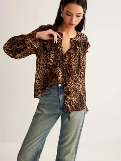 Best Leopard Printed Ruffle Thin Shirt Blouses & Shirts|Tops