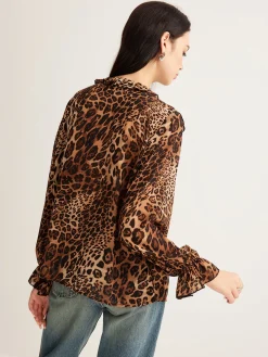 Best Leopard Printed Ruffle Thin Shirt Blouses & Shirts|Tops