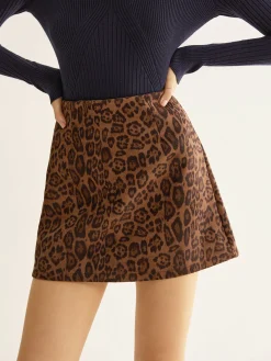 Outlet Leopard Printed Suede Skirt Skirts|Bottoms