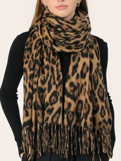 Leopard Printed Tassel Warm Scarf Accessories