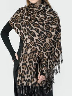 Leopard Printed Tassel Warm Scarf Accessories