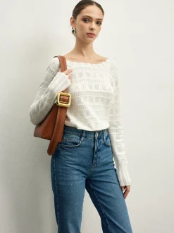 Online Lettuce Trim Backless Pointelle Knit Top Sweater Tops|Sweaters & Cardigans